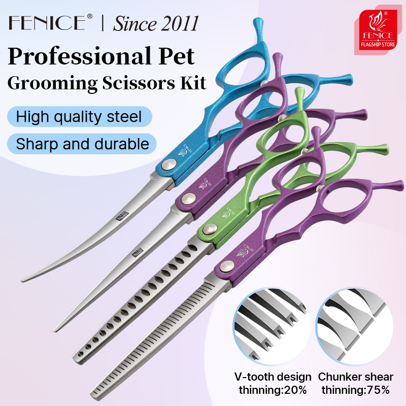 Grooming Scissors - Fenice 6,5 inch kleurrijke rechte gebogen